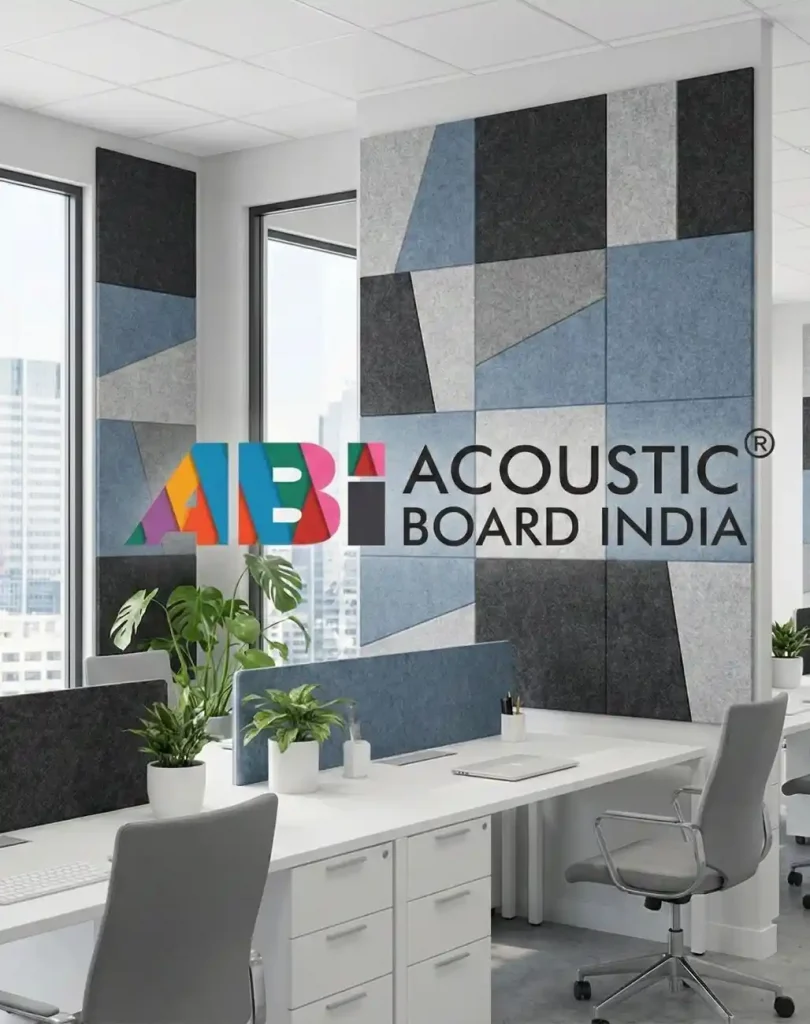 PET acoustic panels installed on office walls for noise control by Acoustic Board India