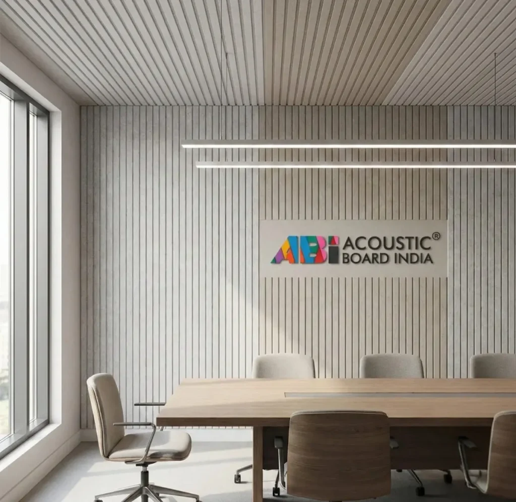 PET acoustic V-groove panels showing sound absorption features for walls and ceilings