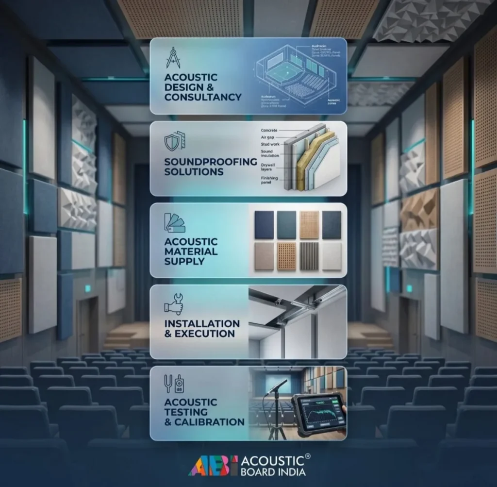 auditorium acoustic services including design consultancy soundproofing material supply installation and acoustic testing