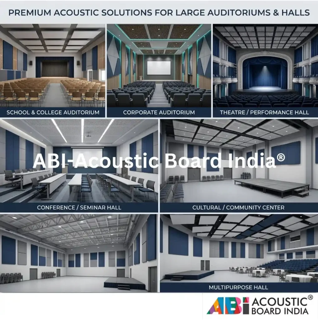 applications of auditorium acoustic solutions in school auditoriums corporate halls theatres seminar halls and multipurpose spaces with acoustic panels