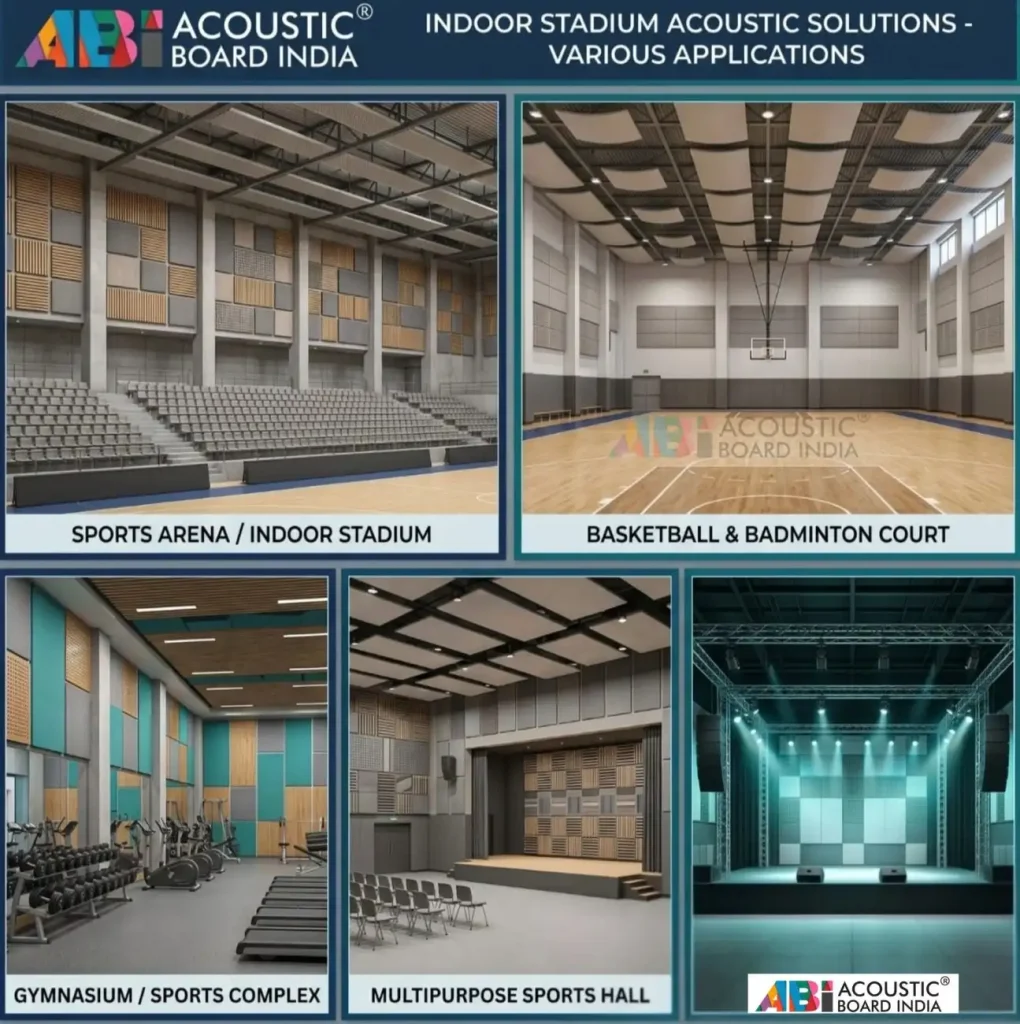 Applications of indoor stadium acoustic in sports arenas courts gymnasiums multipurpose halls and concert venues with acoustic panels