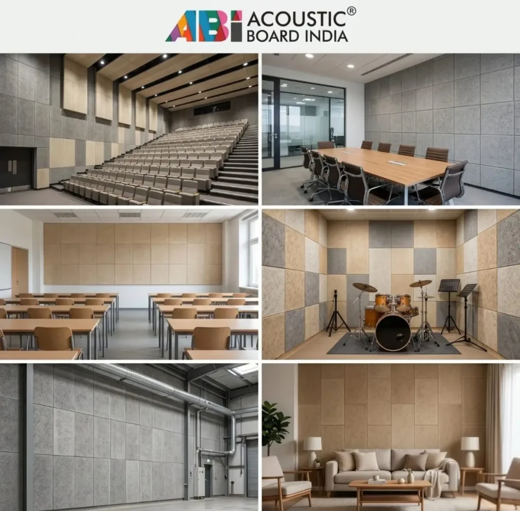 applications of wood wool acoustic panels in auditorium office conference room school studio industrial and residential spaces