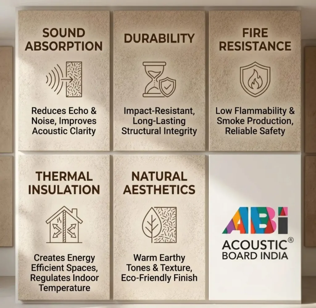 key benefits of wood wool acoustic panels including sound absorption durability fire resistance thermal insulation and natural design