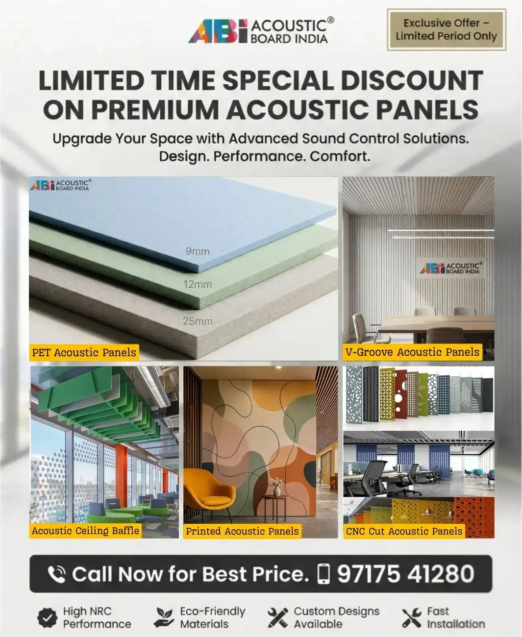 PET Acoustic Panels for Wall and Ceiling. Soundproofing Solutions