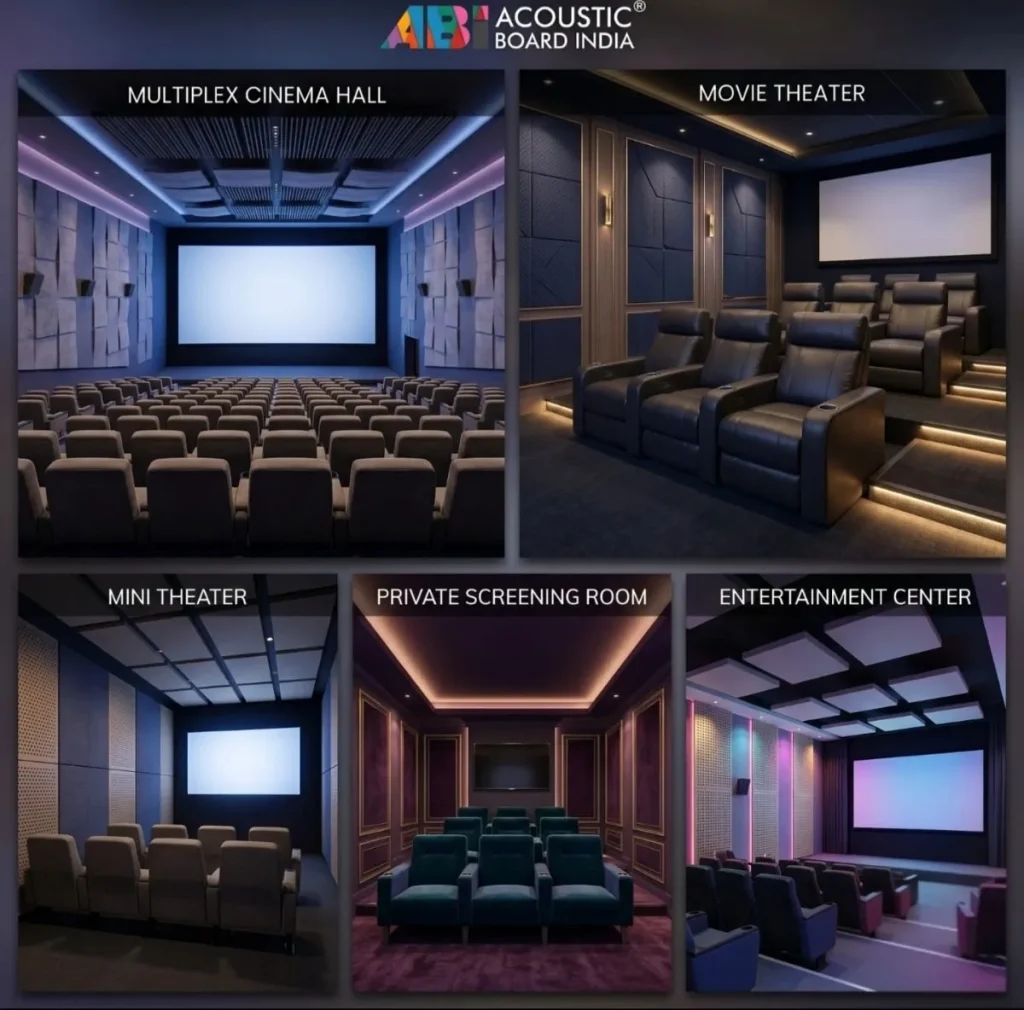 applications of multiplex acoustic in cinema halls movie theaters mini theaters private screening rooms and entertainment centers with acoustic panels