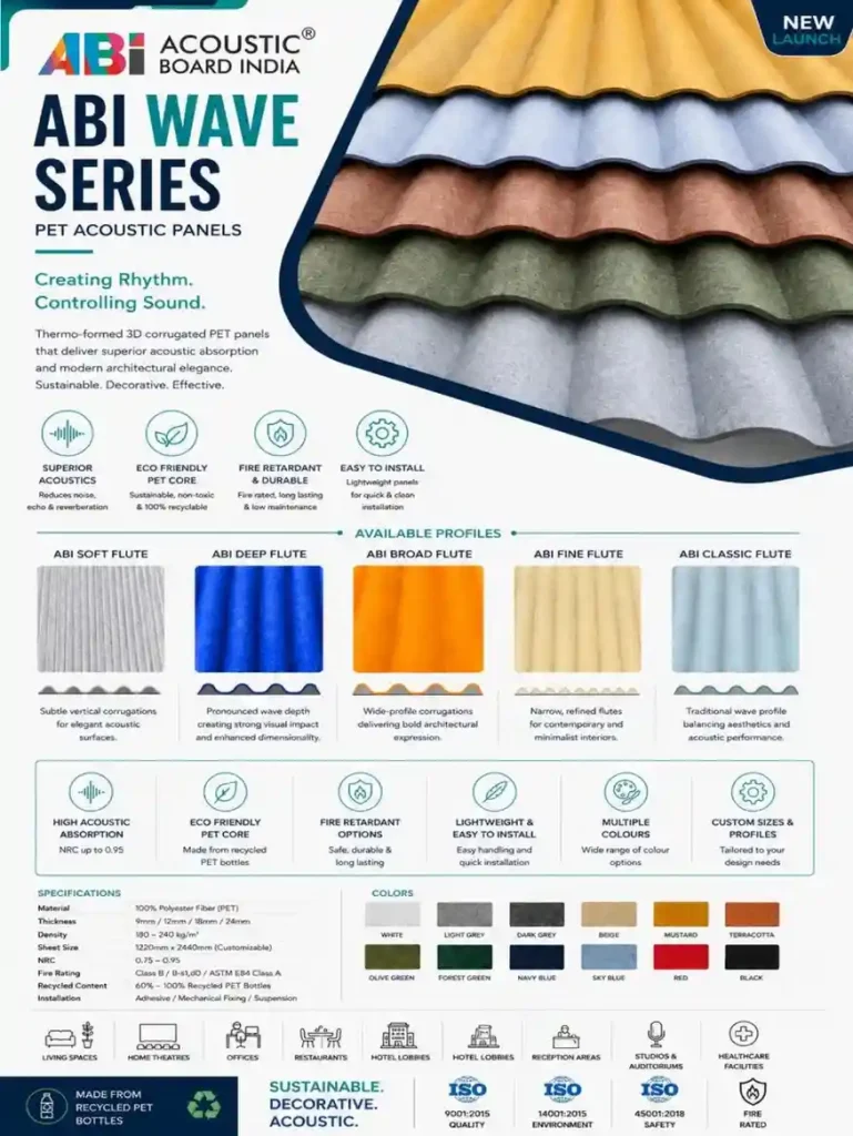 Wave PET Acoustic Panels installation on wall for sound absorption and modern interior design
